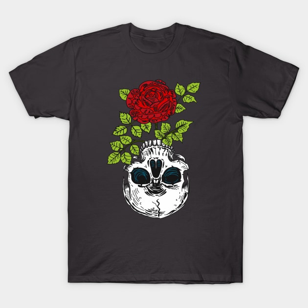 Rose Flower Skull T-Shirt by BaliChili